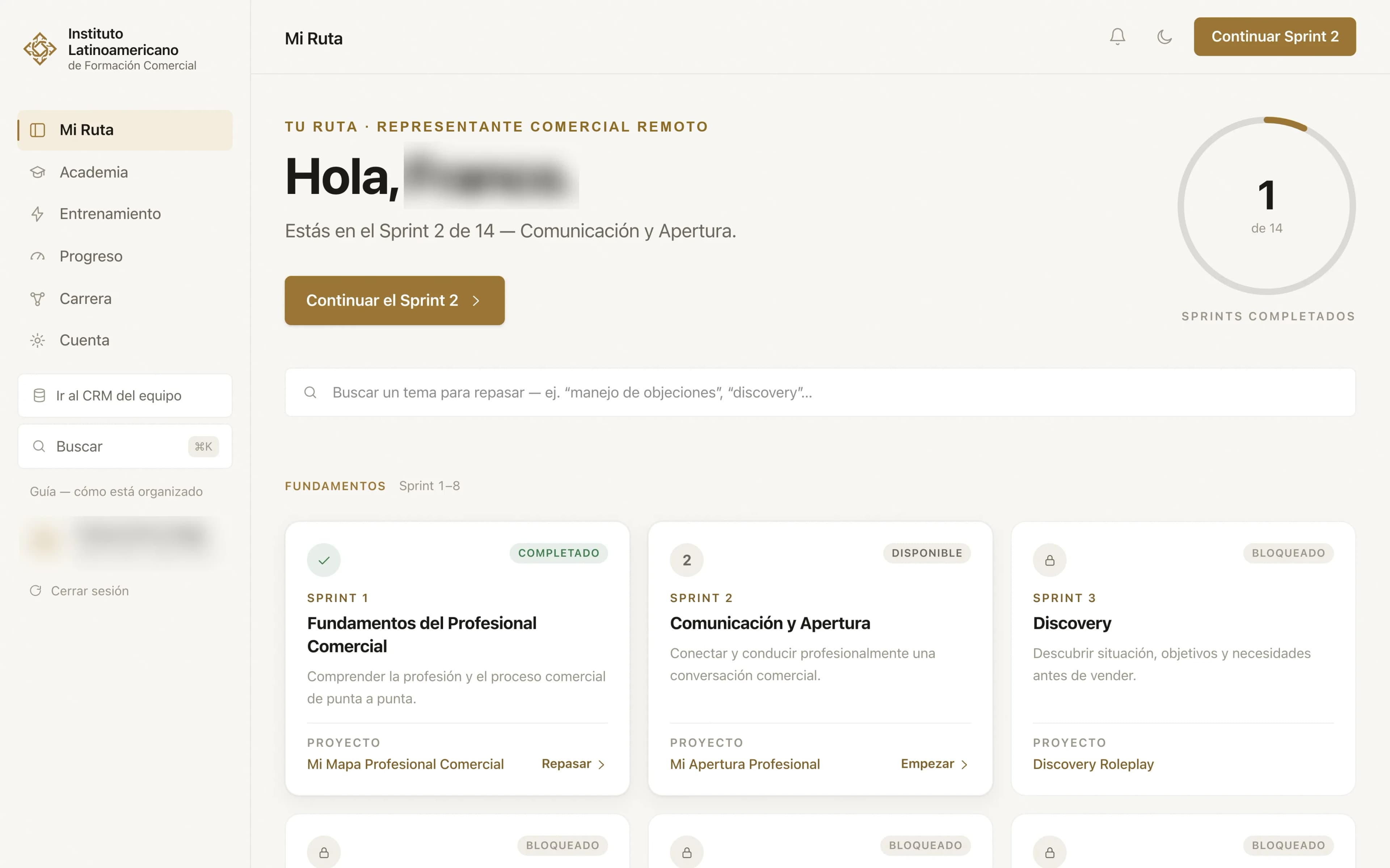 Campus del instituto: la ruta del alumno con su sprint en curso